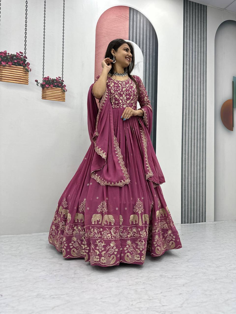 Pink colour Gown for wedding
