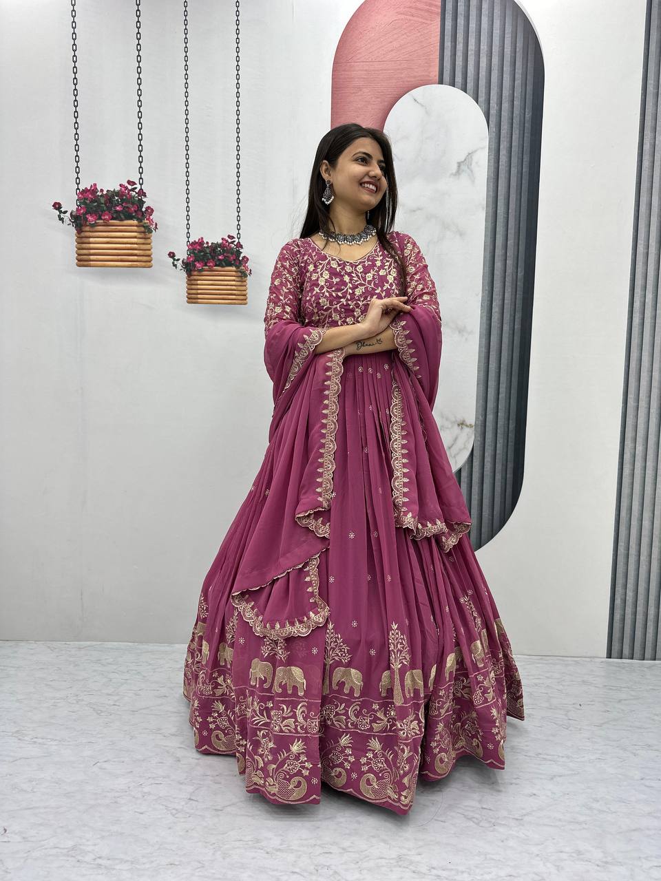 Dazzling Purple Color Georgette Ready To Wear Wedding Gown – Ragthm Dazzling Purple Color Georgette Ready To Wear Wedding Gown – Ragthm