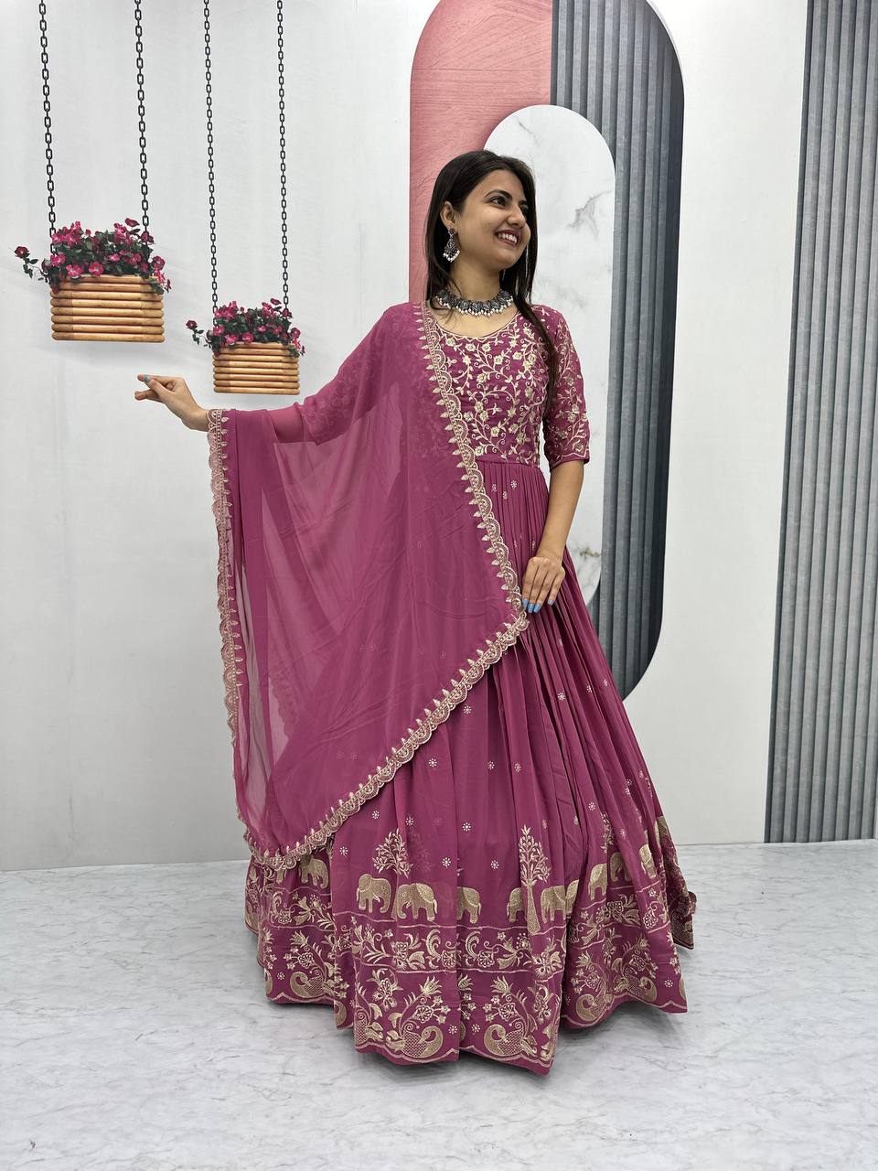 Pink color georgette gown for women online