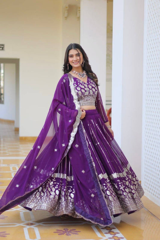 Purple color Georgette lehenga choli for women images