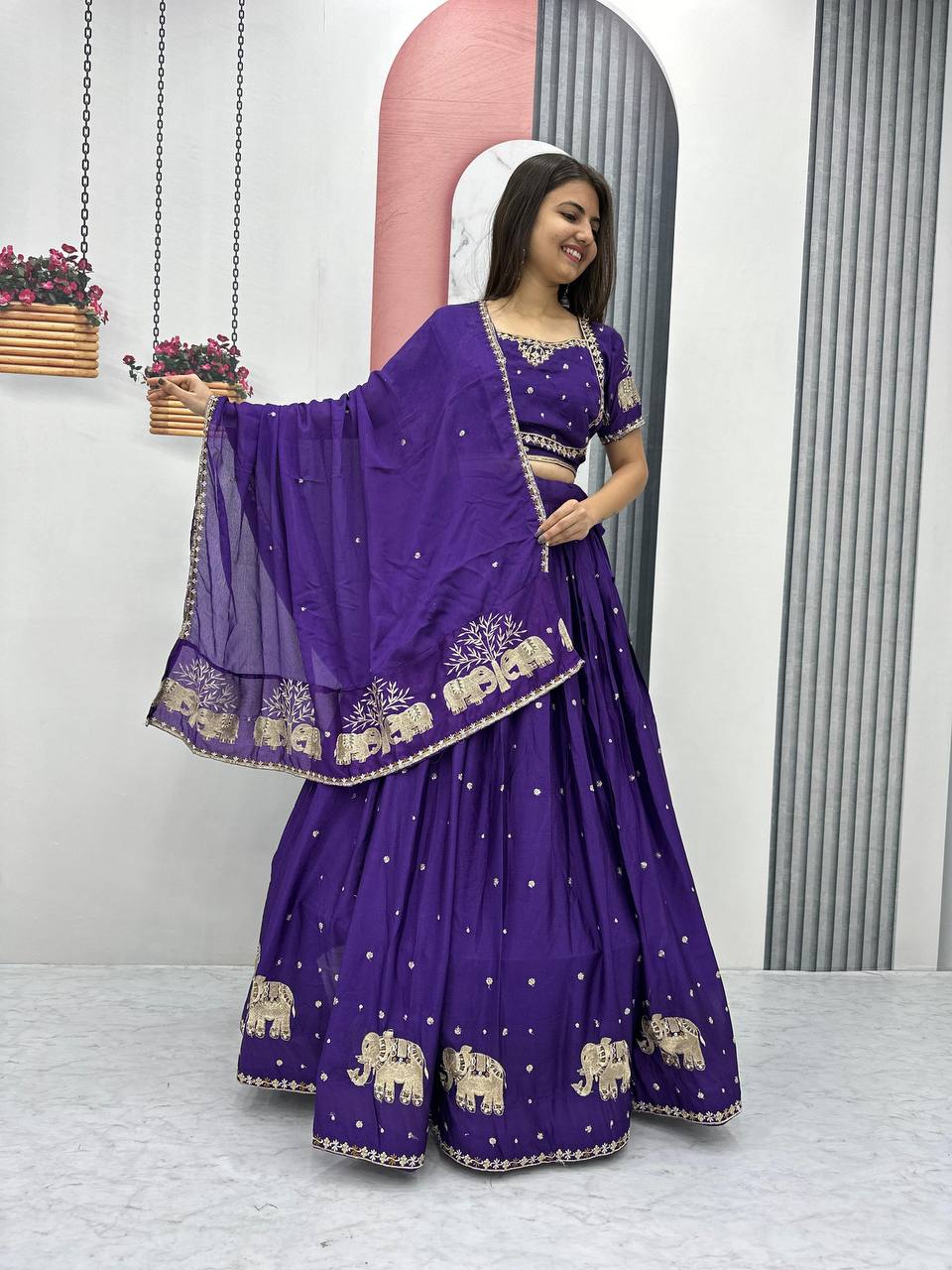 Purple color chinon lehenga choli online