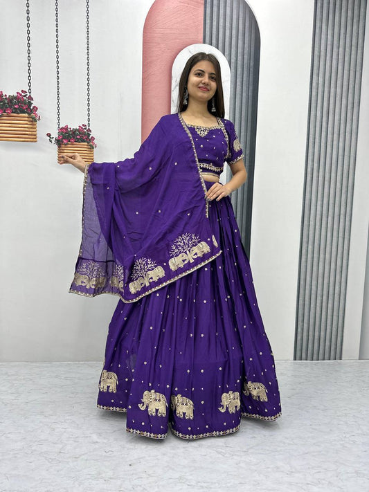 Purple color chinon lehenga choli for women