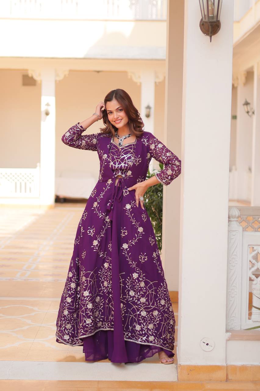 Purple color georgette gown for wedding