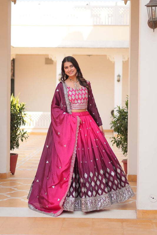 Pink color peding chinon sequins work lehenga choli
