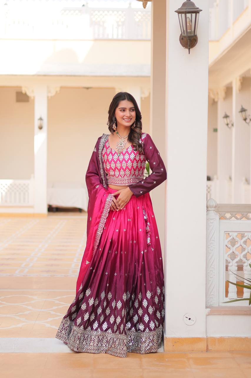 Pink color peding chinon sequins work lehenga choli for women