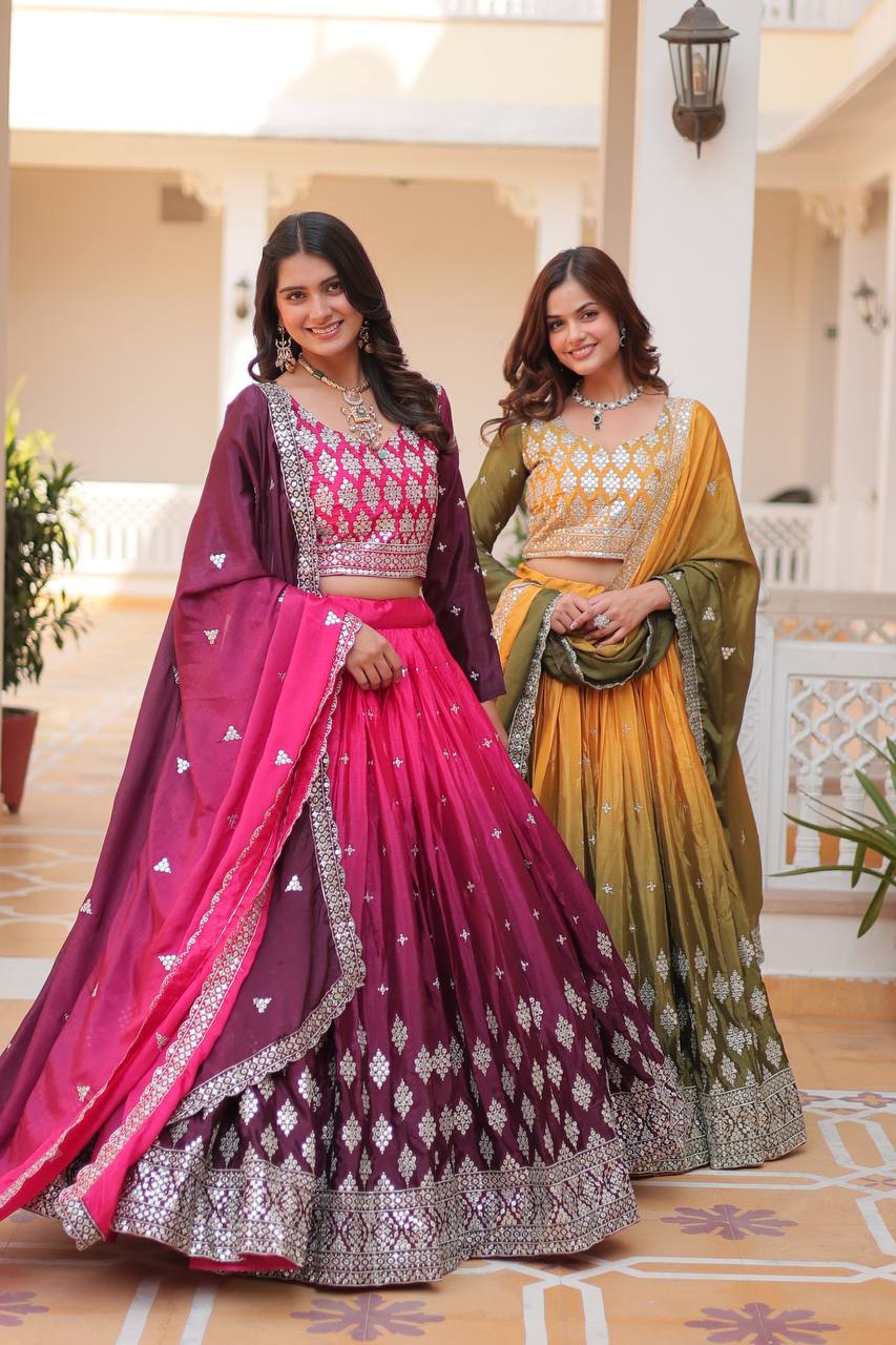 peding chinon sequins work lehenga choli