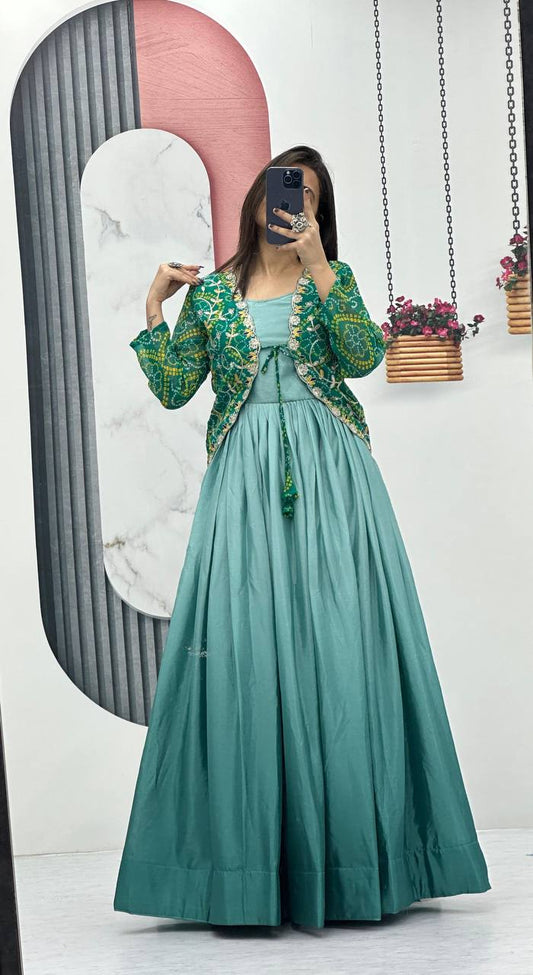 Rama color chinon long gown with koti online