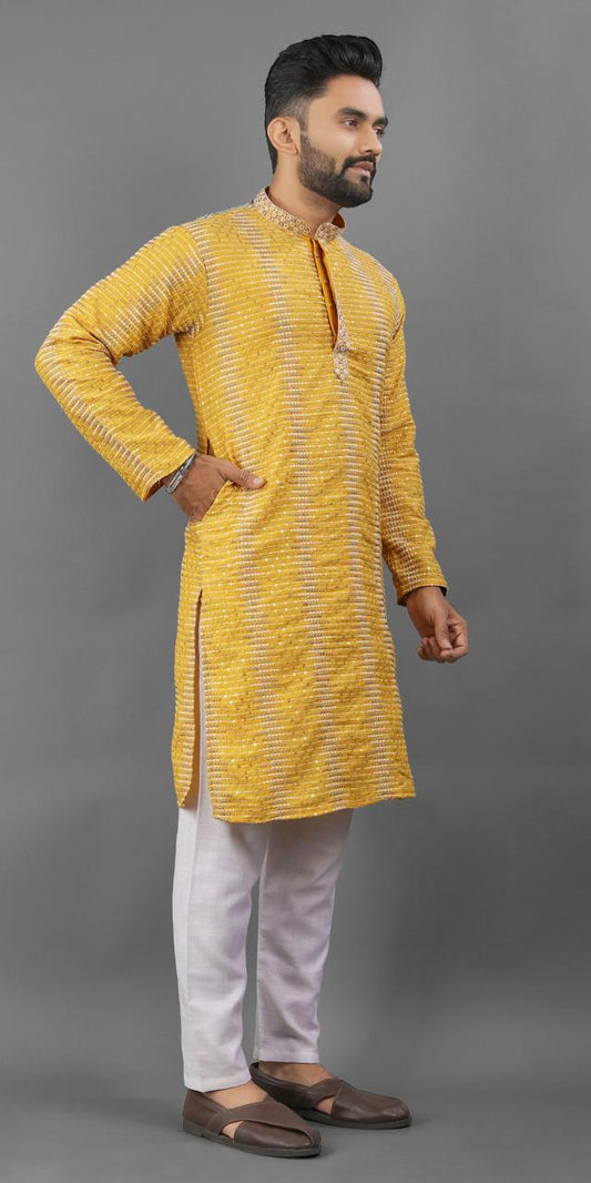 Yellow color important kurta men's for wedding