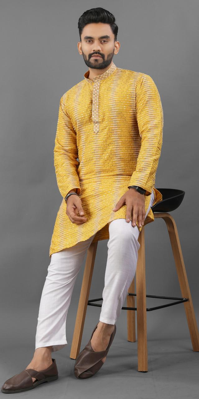 Yellow color important kurta men's online shopping