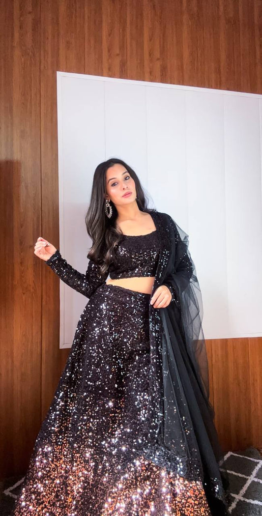 Black color velvet lehenga choli for women with price
