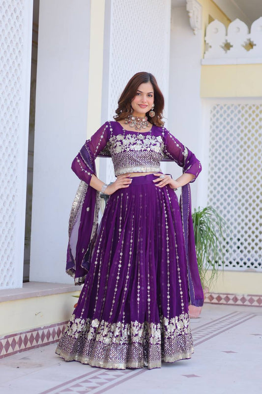 Purple color georgette sequins work lehenga choli online