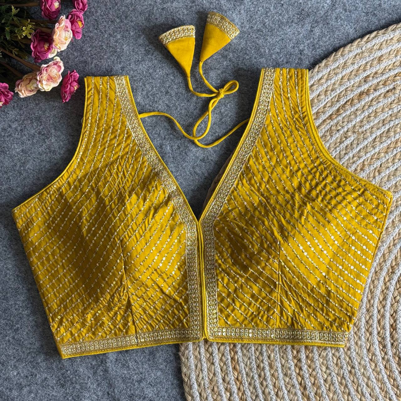Yellow color roman silk blouse online