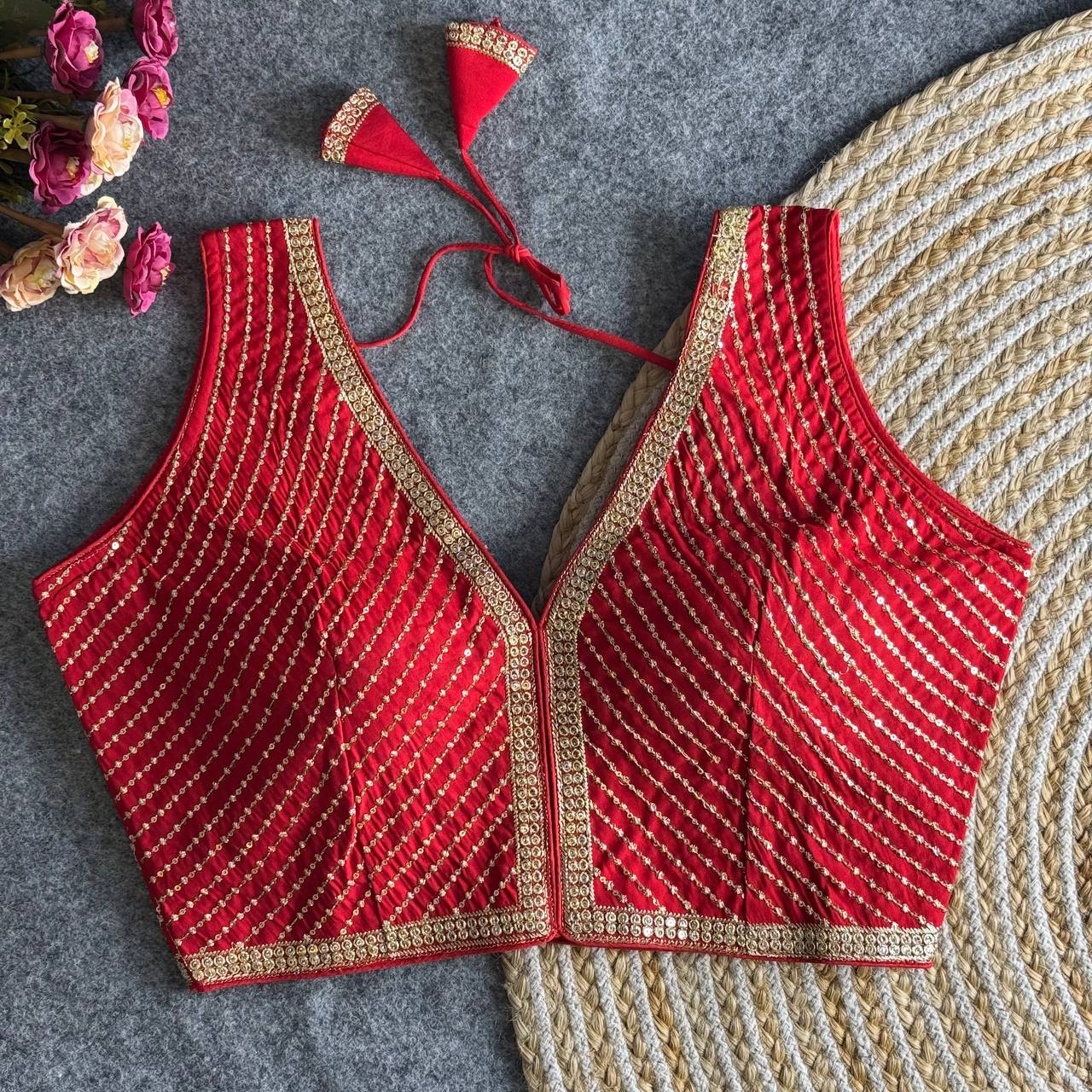 Red color roman silk blouse price