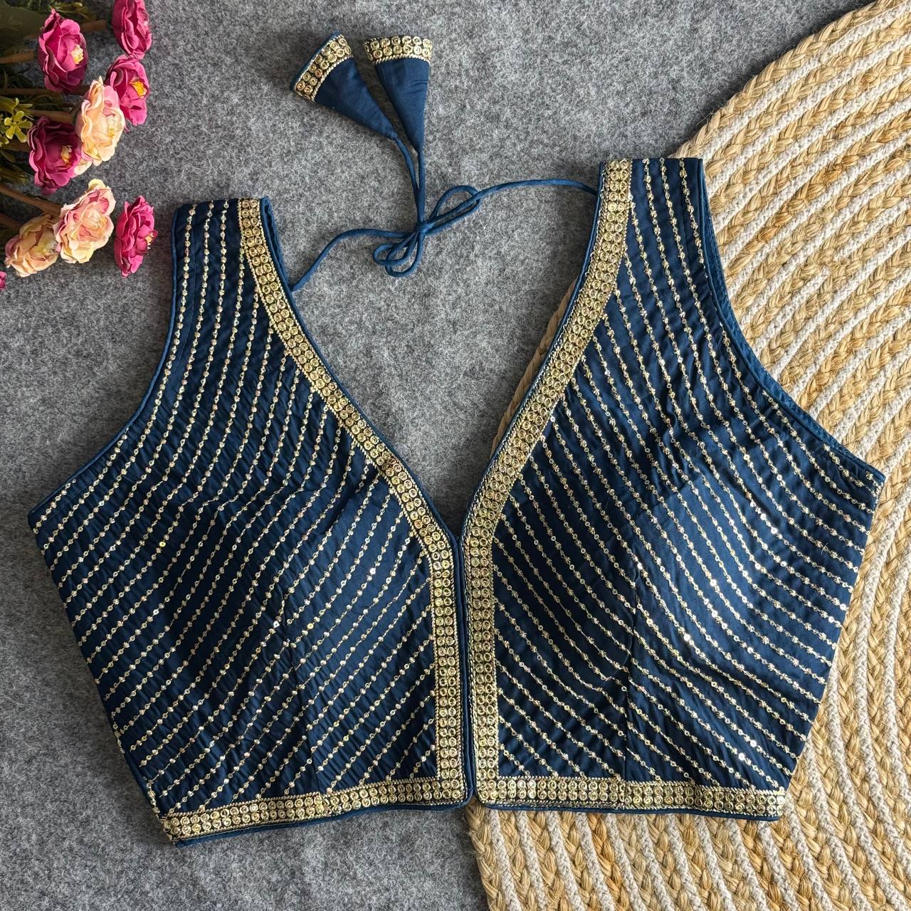 Teal blue color roman silk blouse online shopping