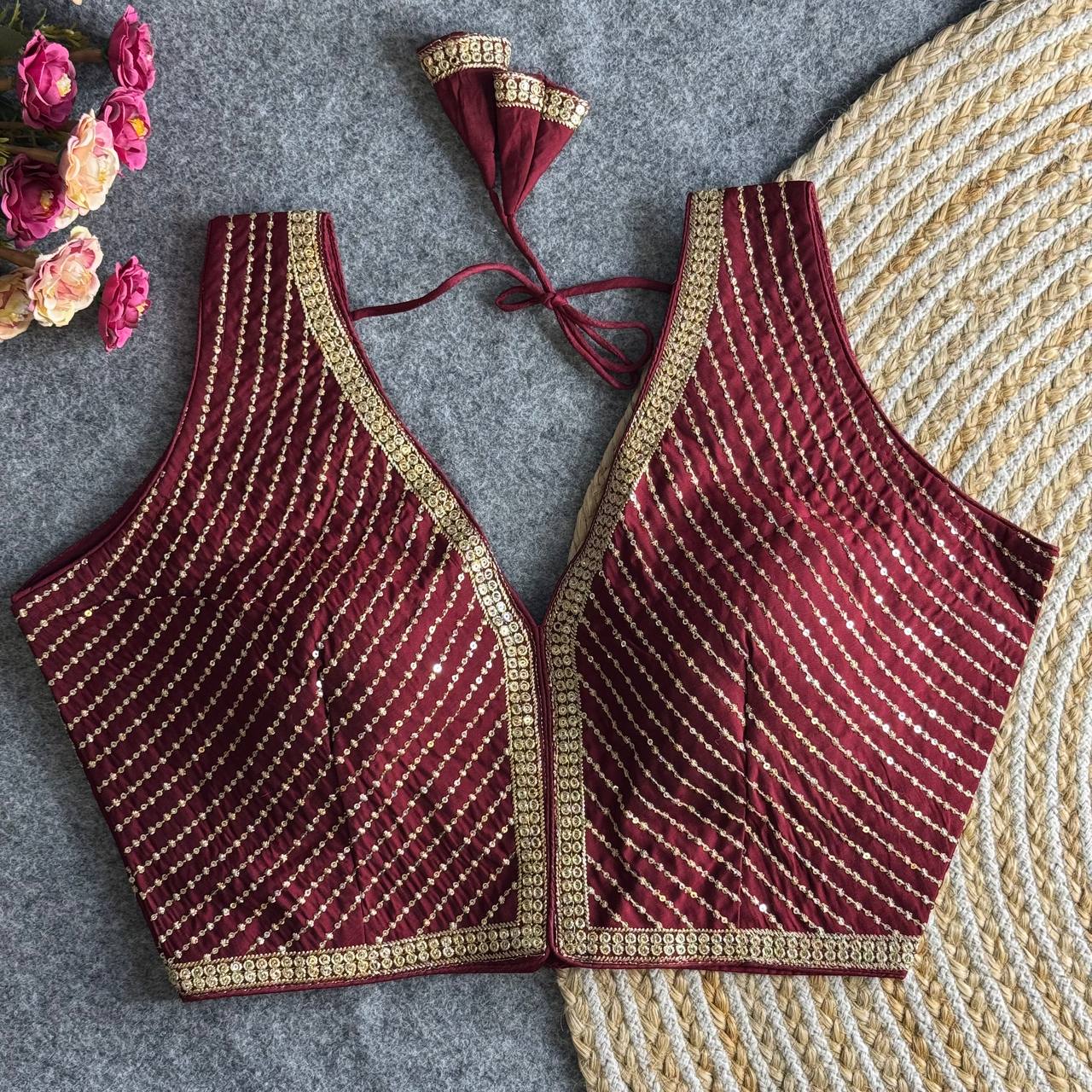 Maroon color roman silk designer blouse