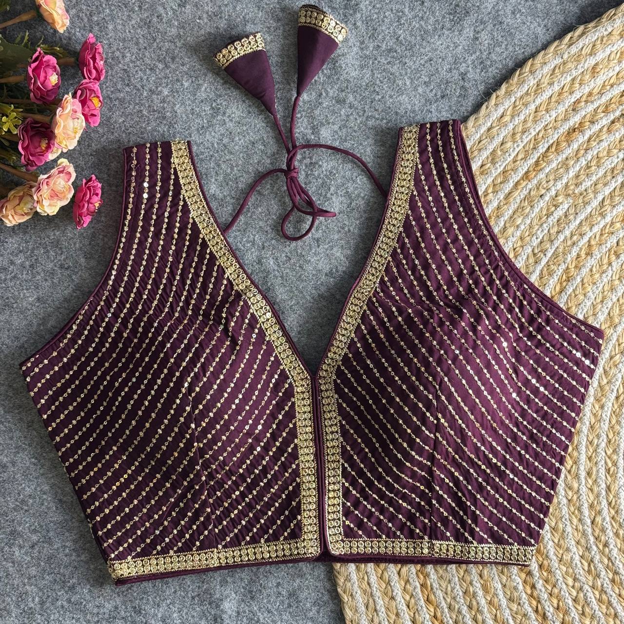 Wine color roman silk readymade blouse
