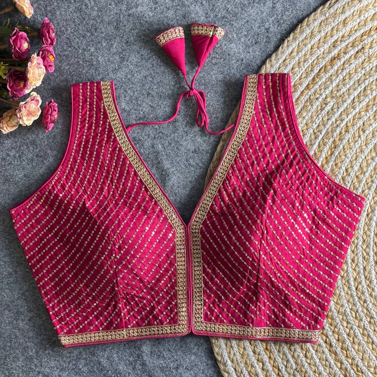 Rani Pink color roman silk blouse for women