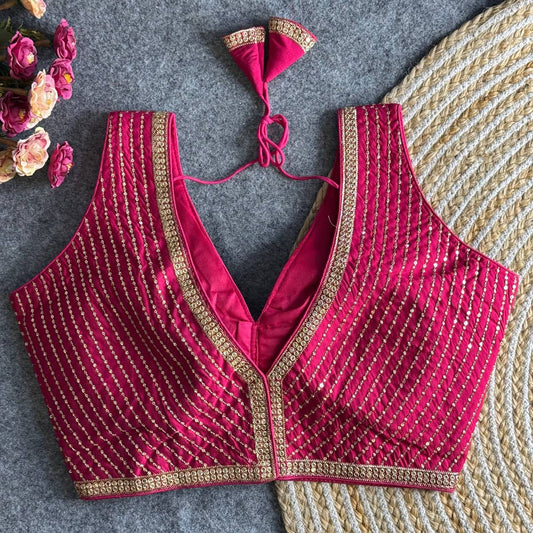 Rani Pink color roman silk blouse for wedding