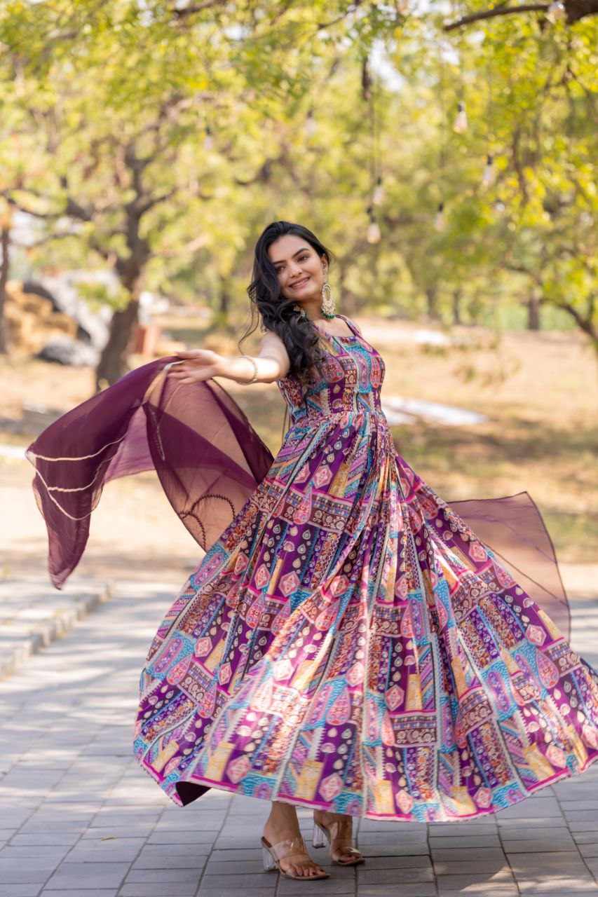 Purple Color soft organza long gown price