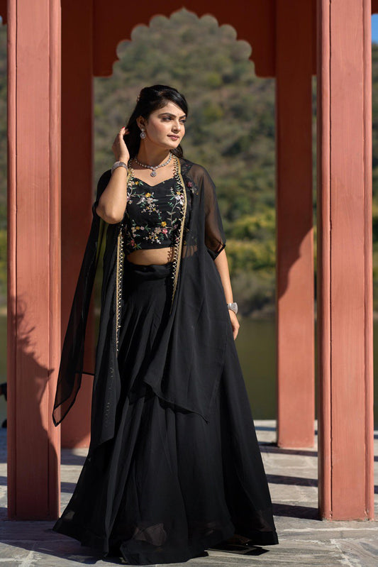 Black color georgette lehenga choli