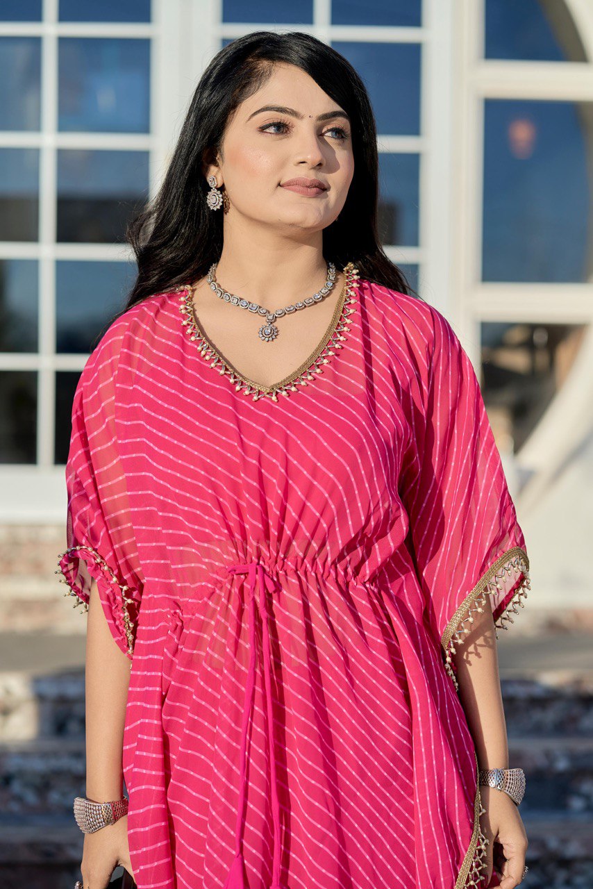 Pink color georgette kaftan with sharara suit design