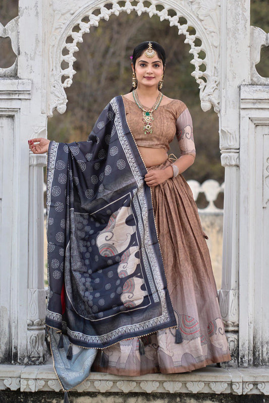 Brown color manipuri silk lehenga choli
