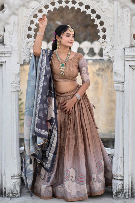 Brown color manipuri silk lehenga choli images