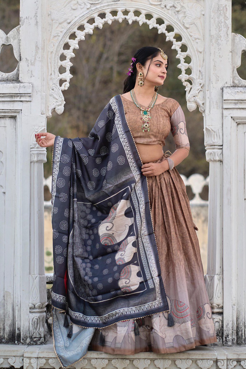 Brown color manipuri silk lehenga choli online