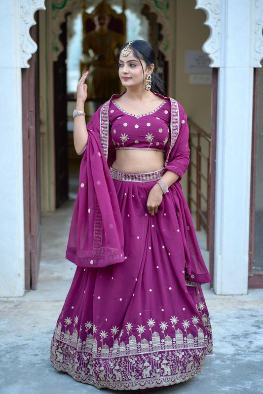 Wine color georgette lehenga choli for women