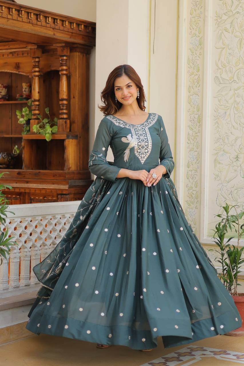 Green color georgette anarkali gown price