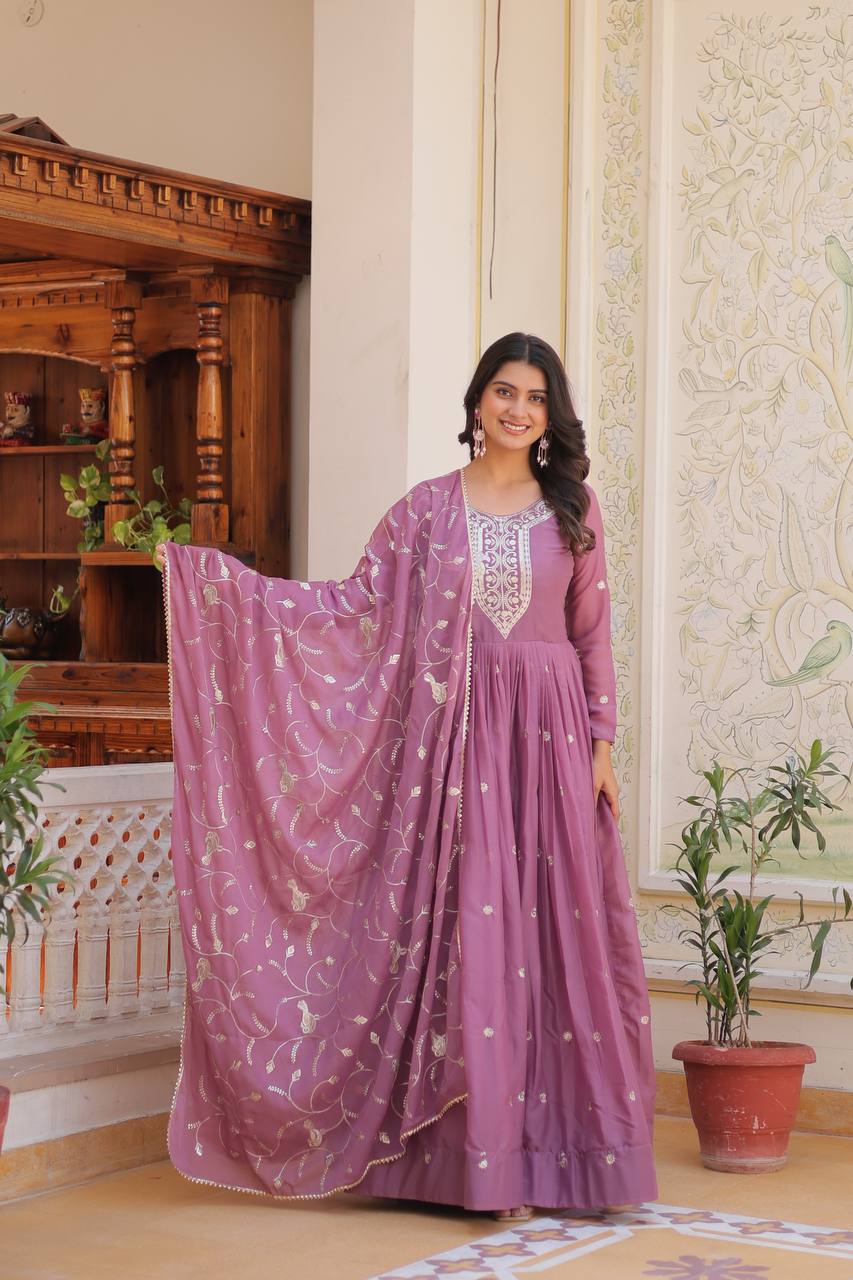 Pink color georgette anarkali gown for women