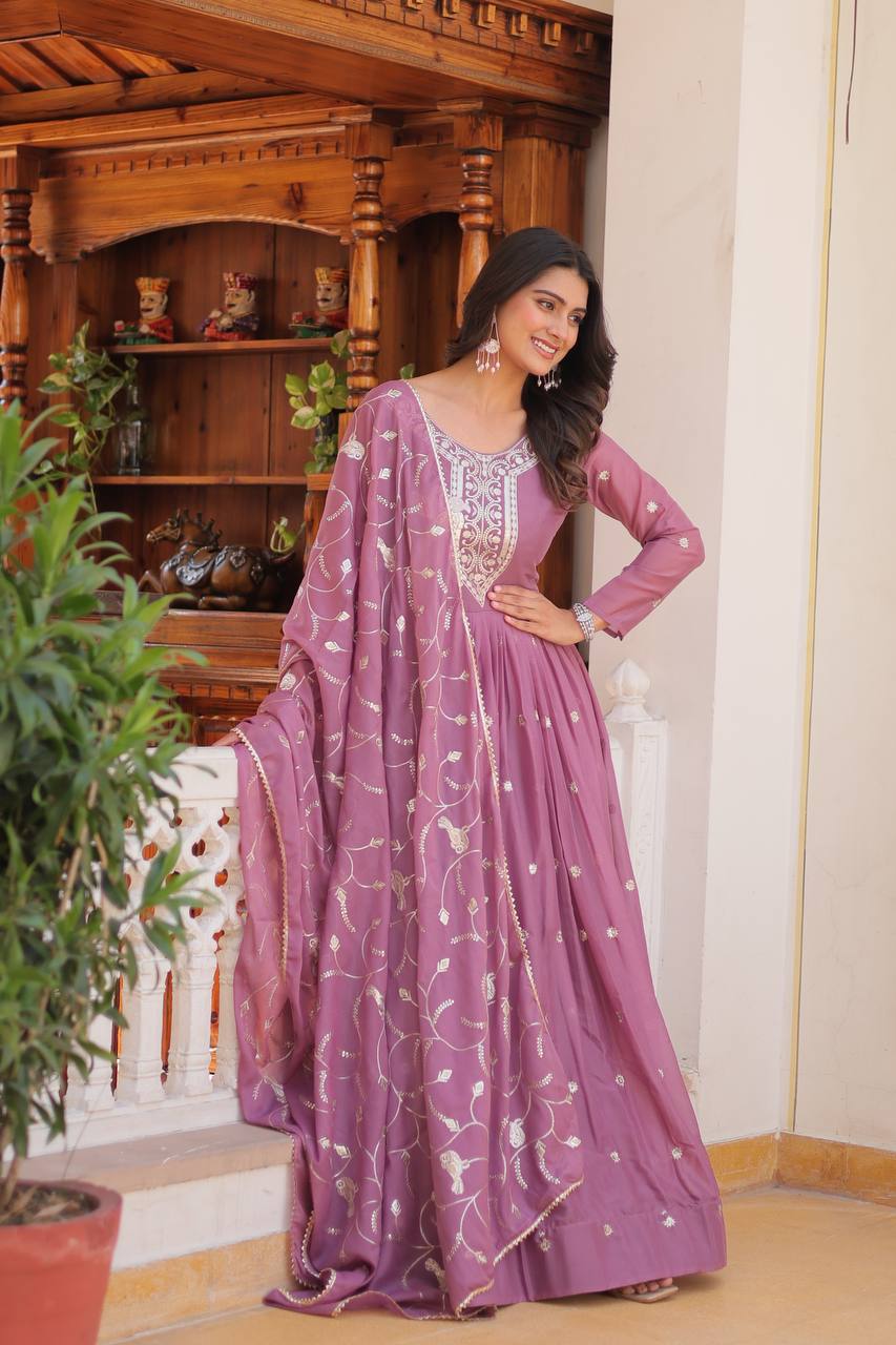Pink color georgette anarkali gown for wedding
