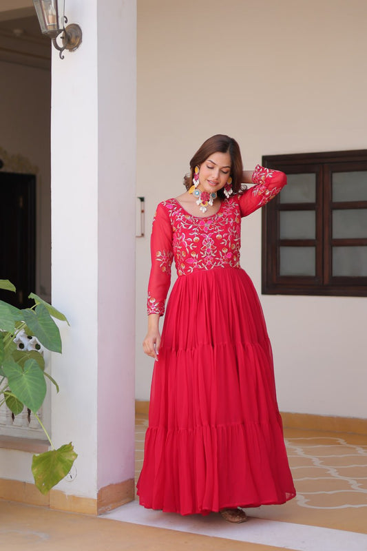 Pink color georgette long gown online shopping