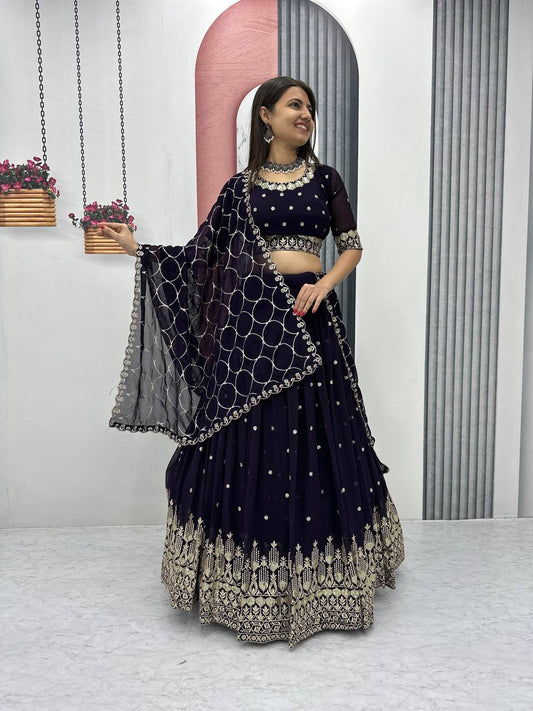 Purple color chinon lehenga choli for wedding