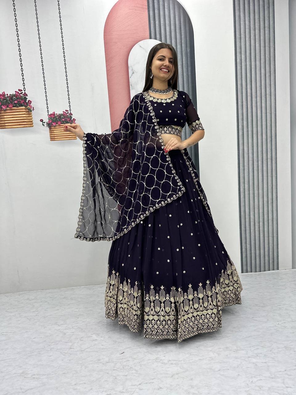 Purple color chinon lehenga choli for women