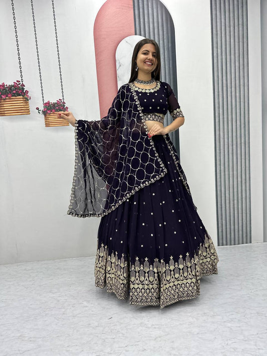 Purple color chinon lehenga choli for women