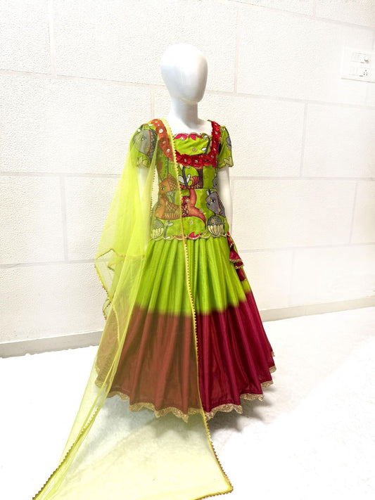 Green color chinon silk lehenga choli with dupatta price
