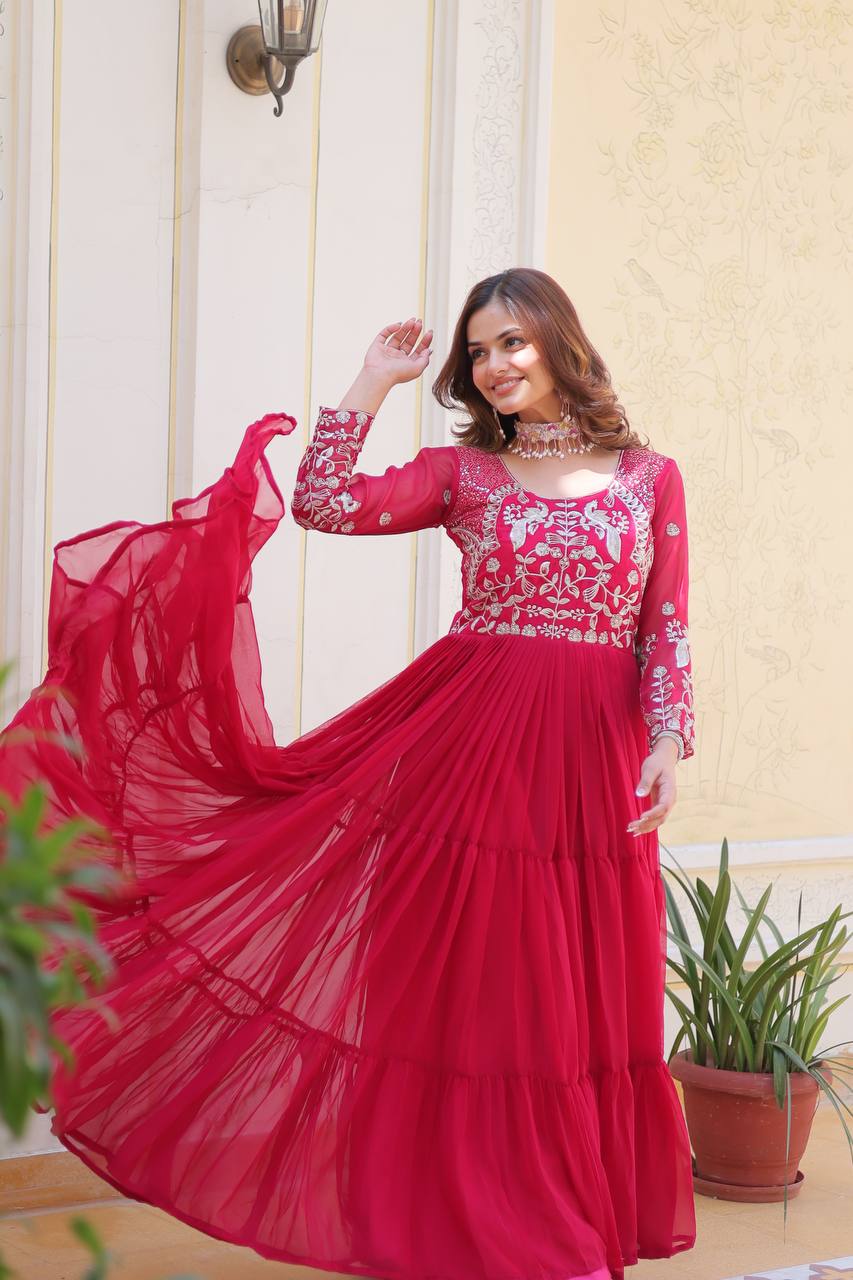 Pink color georgette long gown images
