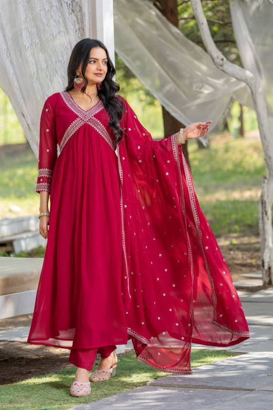 Rani pink color georgette aliya cut gown for women