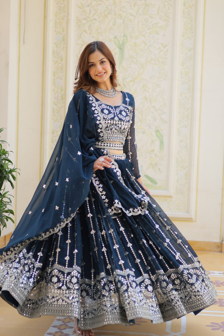 Teal blue color georgette lehenga choli with blouse online