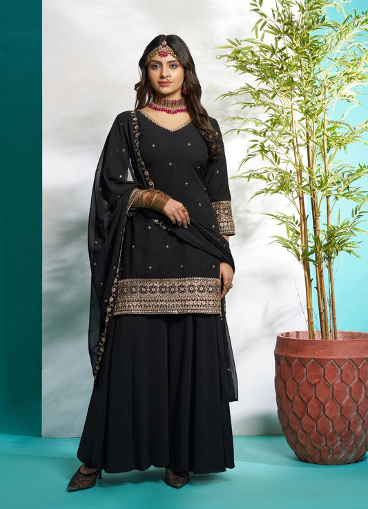 Black color georgette sharara suit for party
