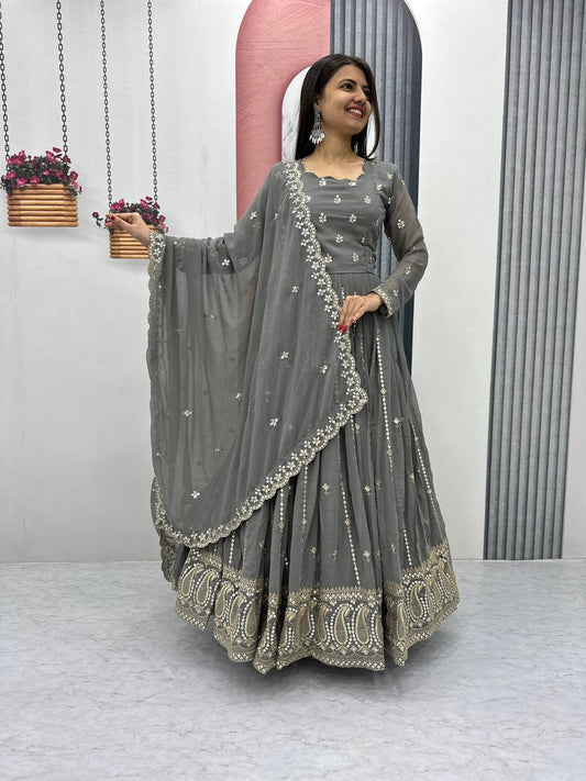 Grey color georgette gown for wedding
