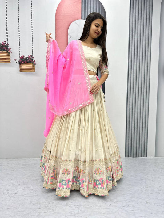 Off white color Banarasi Tissue Silk lehenga choli for women