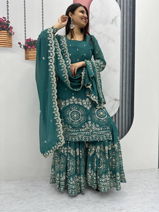 Rama color georgette sharara suit for wedding