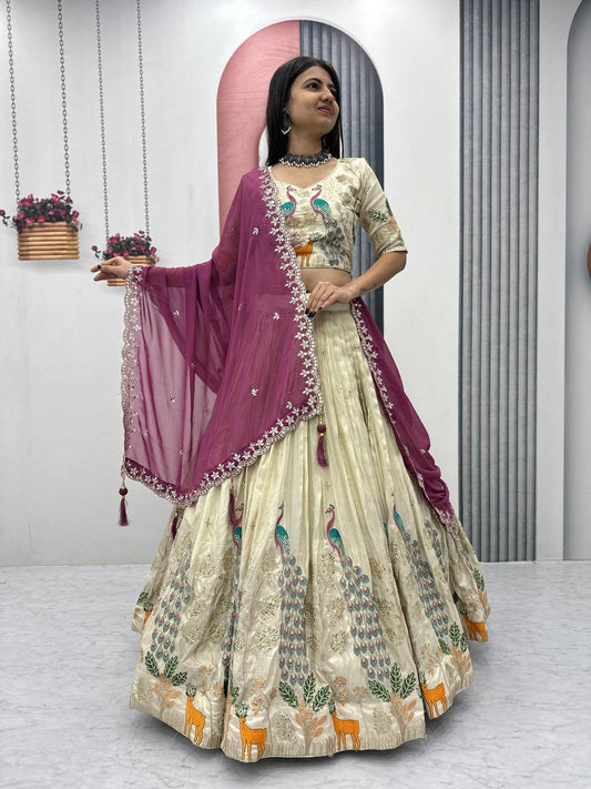 Pink color tissue silk lehenga choli for wedding