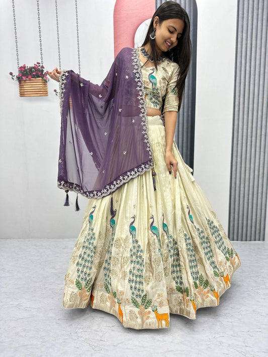Purple color tissue silk lehenga choli for wedding