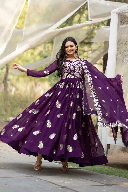 Purple color georgette long gown for wedding