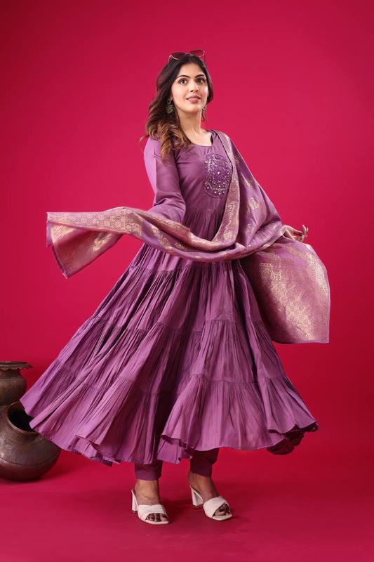 Purple color roman silk salwar kameez images