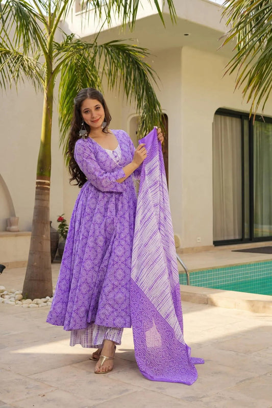 Lavender color muslin salwar suit for women