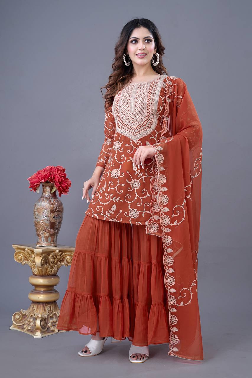 Orange color georgette sharara suit for women